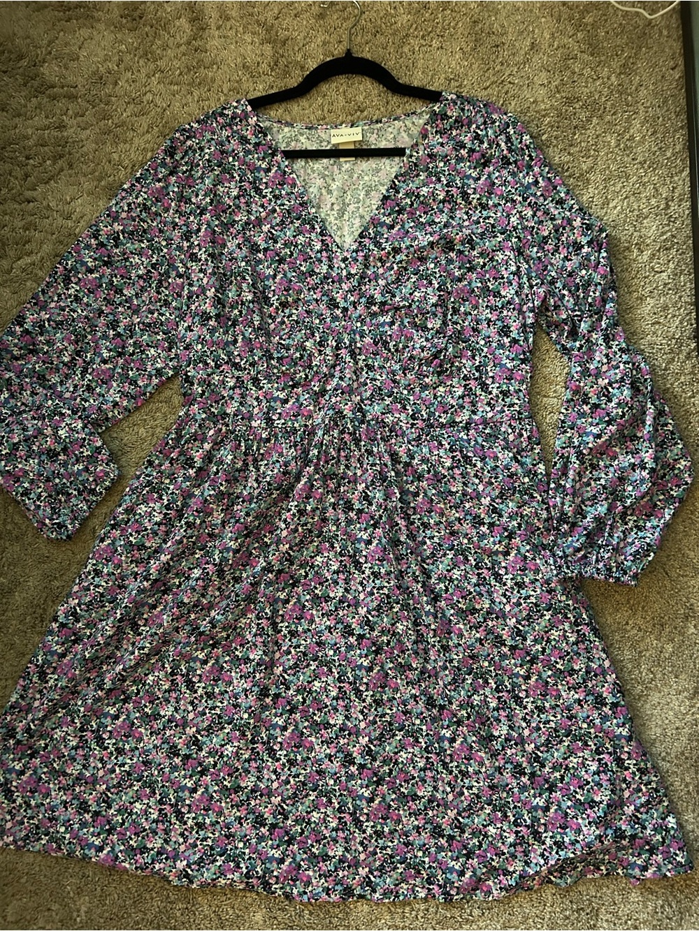 Ava & Viv Multi-Color Floral V-Neck Dress
